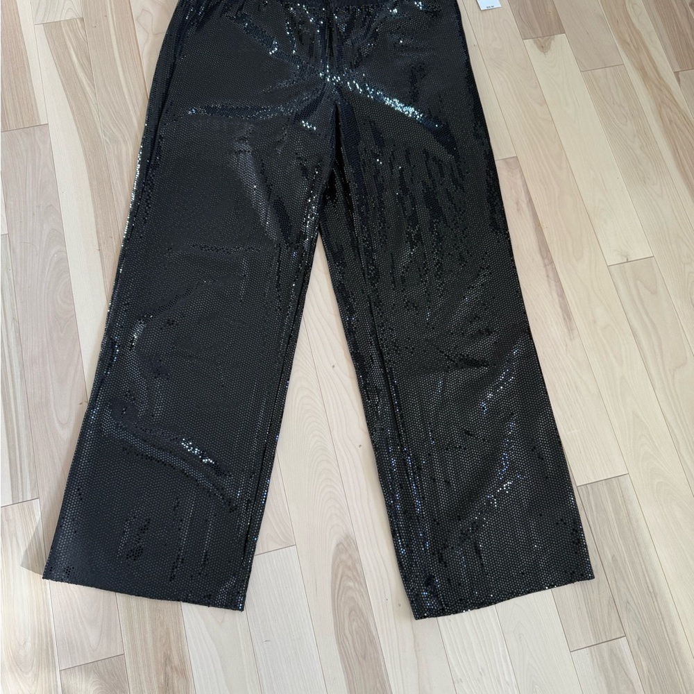 Cleo Black Sequin Wide-Leg Pants – Size Large – NWT ($79) - Picture 2 of 4